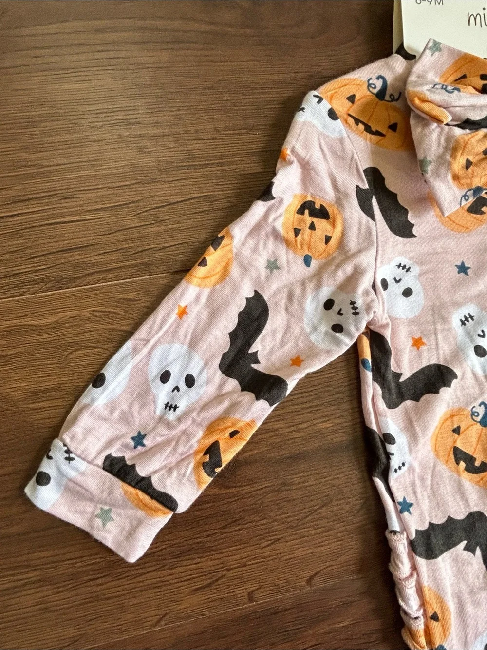 Milkberry Halloween Ruffle Bamboo Footie & Bow Set 6-9m Pumpkin Skull Bat